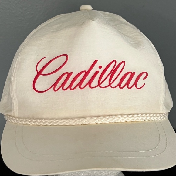 Vintage Cadillac White Hat Snapback Rope Red Hat Cap - Picture 3 of 9